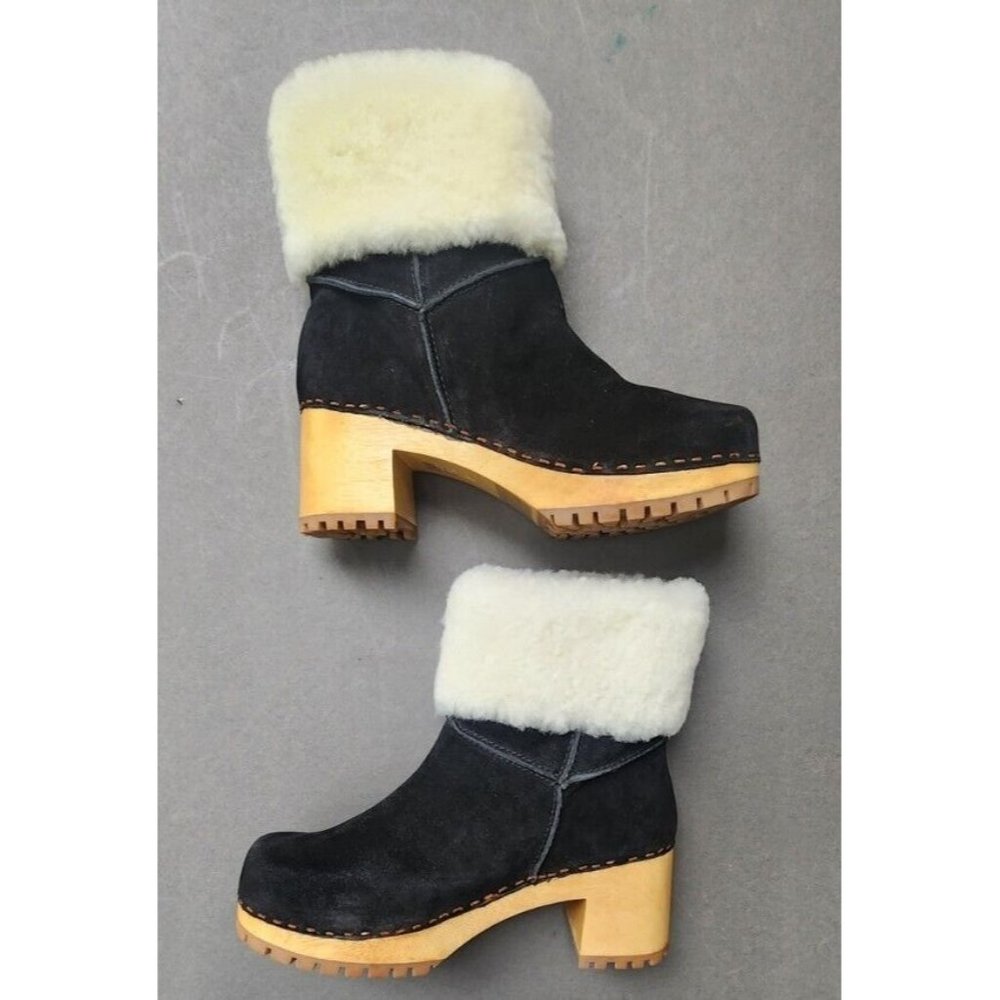 Mia Clogs Suede Ankle Boots Sheepskin Wood Size 9 Jildie